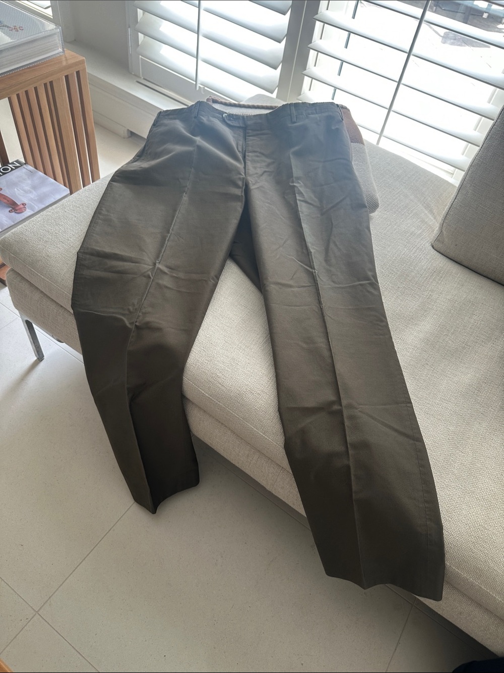 Corneliani Olive Chinos — Tailored Straight-Leg